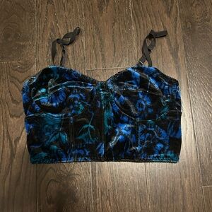 Garage Black and Blue Velvet Top